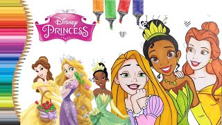 Coloring Disney Princess Belle,Rapunzel,Tiana Coloring Book Pages|Alcohol Markers|Fairytale& Fantasy