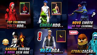 VAZOU!! DATA DO TOP CRIMINAL, 5° ANIVERSÁRIO DO FREE FIRE, NOVOS EMOTES, SKIN DO DINO E ATUALIZAÇÃO