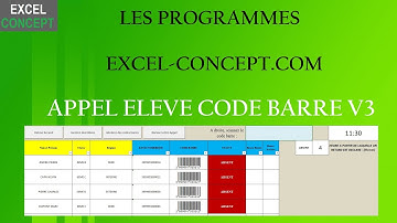 EXCEL-CONCEPT : APPEL ELEVES PAR CODE BARRE