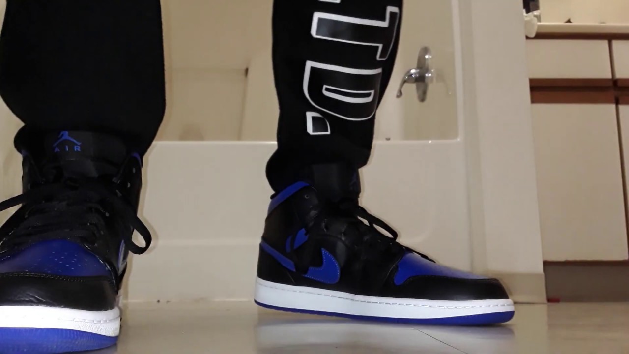 Royal blue Jordan 1 mid on feet - YouTube