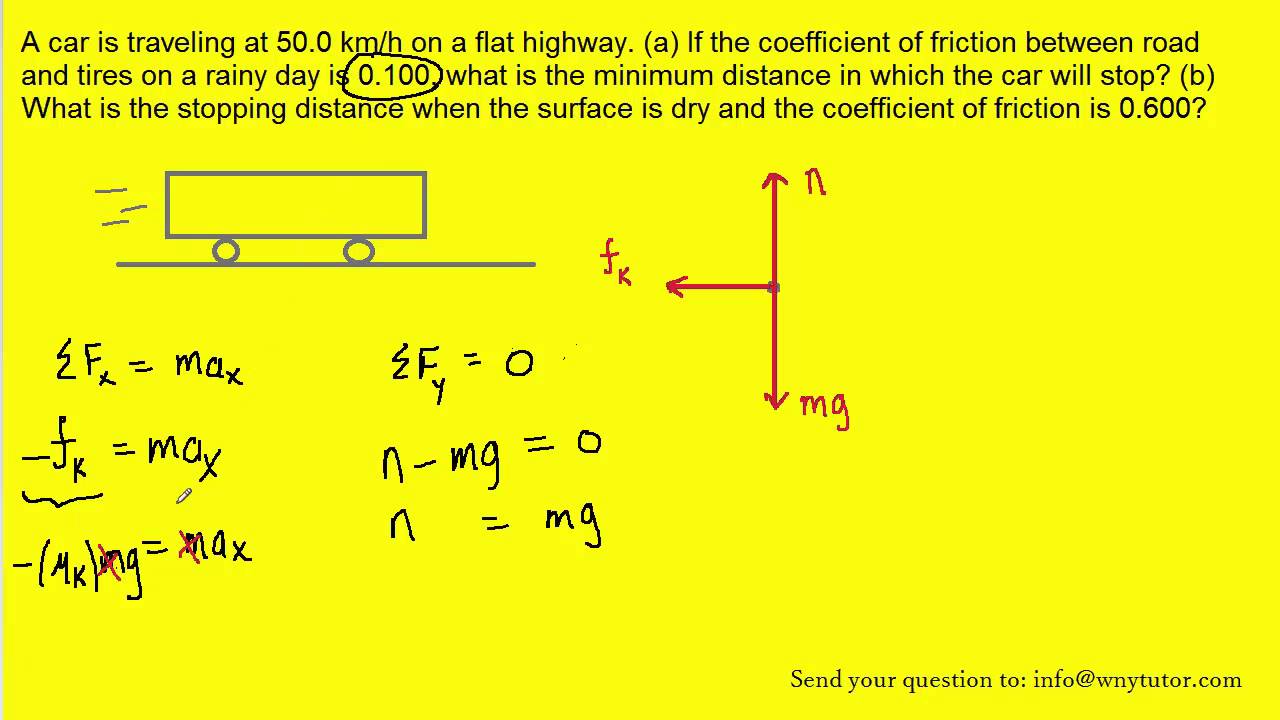 A Car Is Traveling At 50.0 Km/H On A Flat Highway. (A) If The Coefficient Of Friction Between Road A