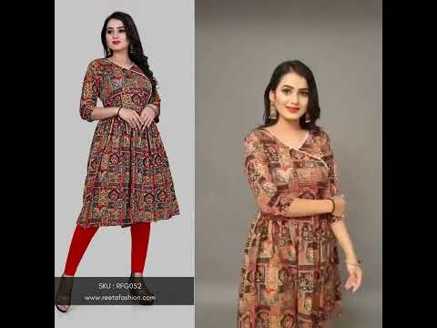 Reeta Fashion Traditional Multi Maroon Rayon Foil with Mill Print Kurti | www.reetafashion.com
