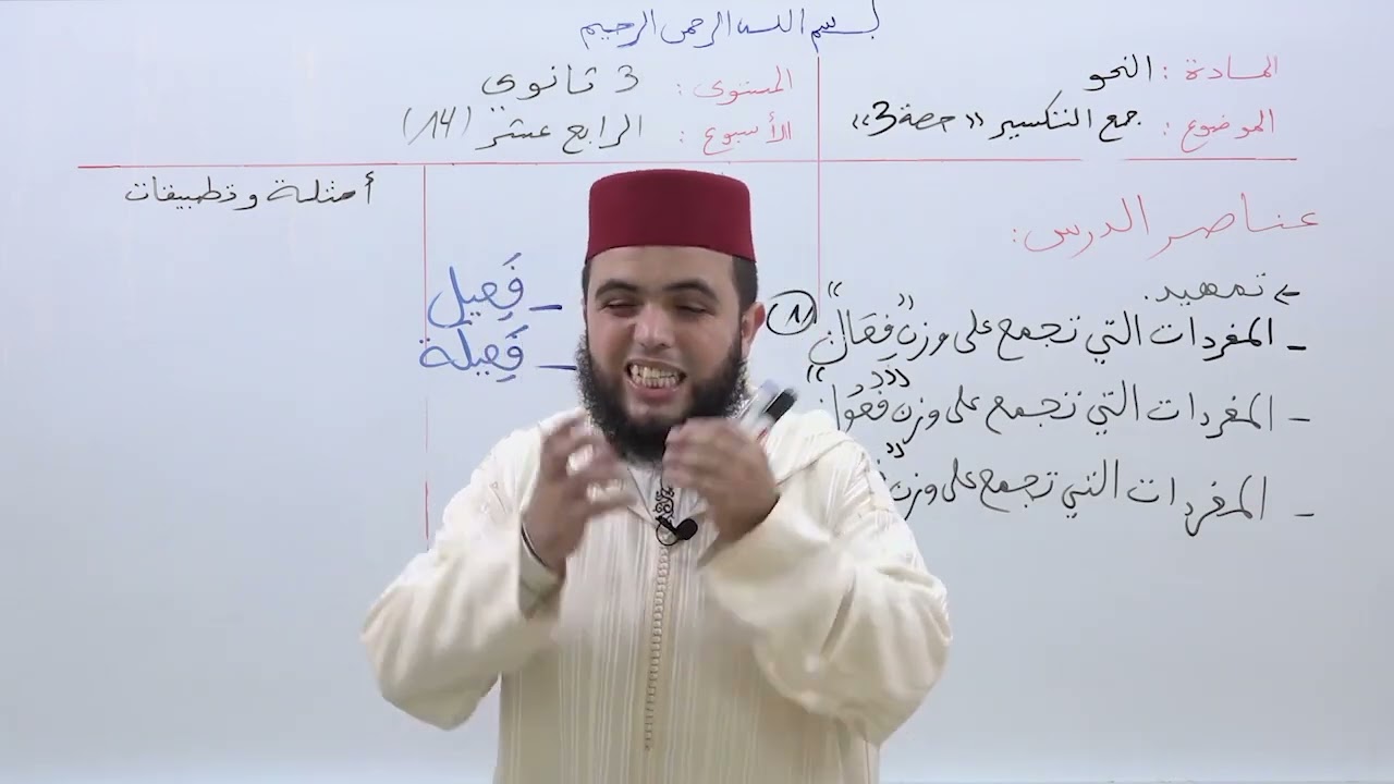 الأسبوع 14: جمع التكسير حصة (3) / شرح ألفية ابن مالك مادة النحو الثالثة ثانوي عتيق.
