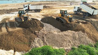 សកម្មភាពអាប៊ុលរុញខ្សាច់ - Amazing that shantui bulldozer use his power to cleaning sand to slope