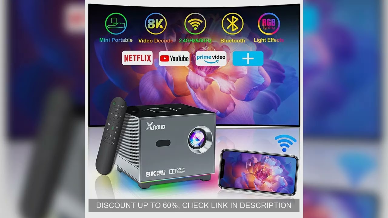 XNANO 300ANSI Projector 8K/4k WiFi 5G Voice Remote Portable Smart Movie Projector with LED Lighting