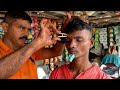 Intense acupressure head massage by street barber  indian massage