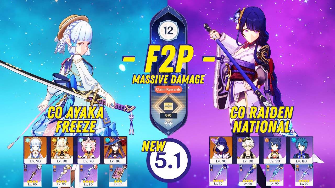 F2P Abyss 5.1 - C0 Ayaka Freeze & C0 Raiden National - Genshin Impact
