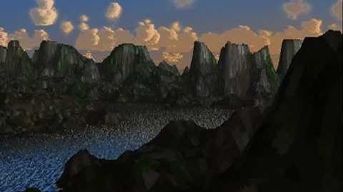 Sea, mountains, clouds. CG.