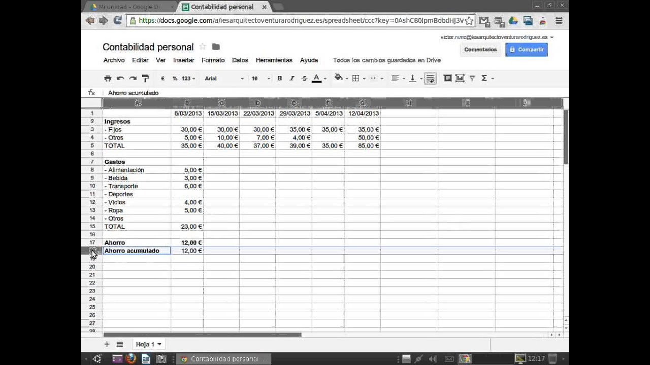 Contabilidad personal con hoja de cálculo YouTube