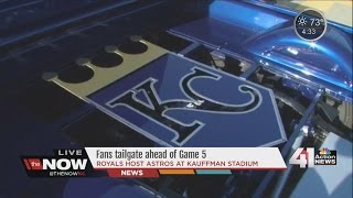 Tailgaters having fun outside Kauffman Stadium