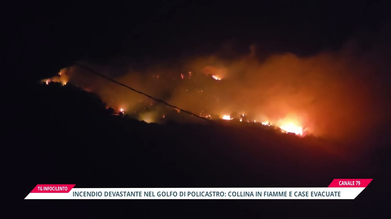 Incendio devastante nel Golfo di Policastro: collina in fiamme e case evacuate