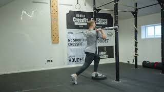 Barbell front rack front foot elevated reverse lunges