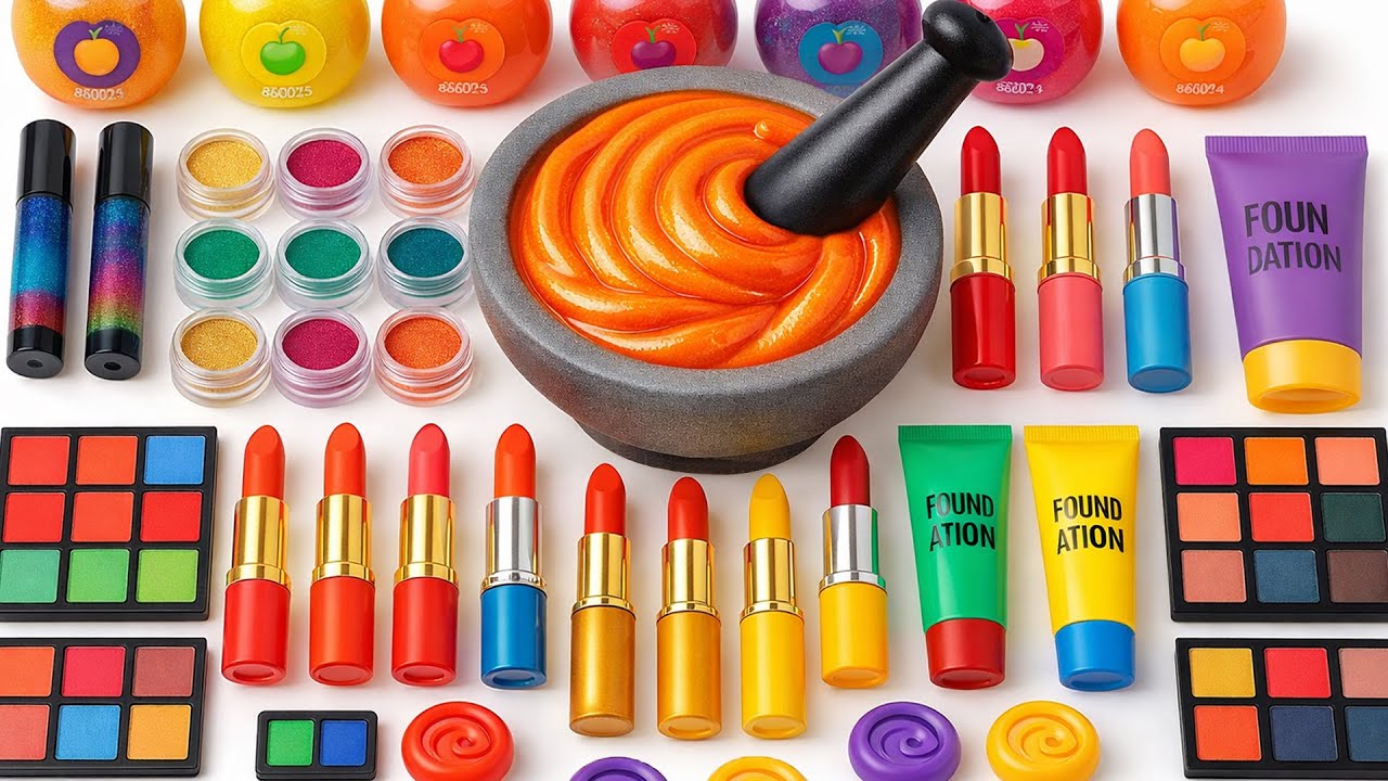 Satisfying Video DIY Making Rainbow Slime Mixing Lipstick Random Makeup Glitters ASMR Slime Relax