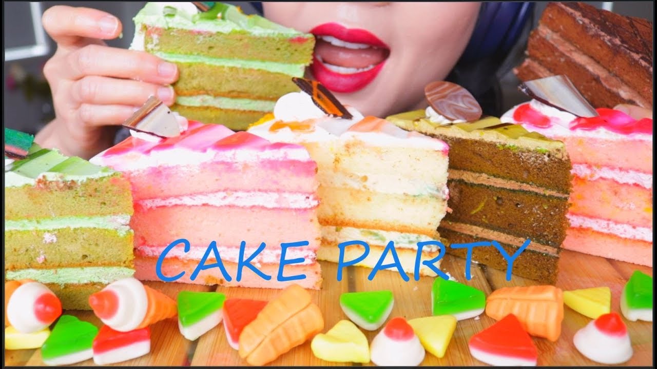 ASMR CAKE PARTY 🍰  | COLOURFUL CREAM CAKES | GUMMY CANDY | ALMOND MILK | 奶油蛋糕 | 먹방 |  咀嚼音