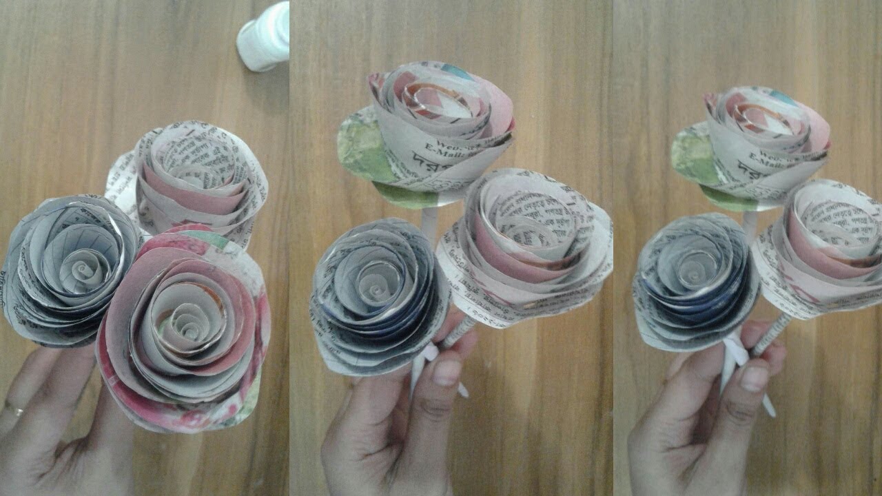 How to make a newspaper rose paper rose YouTube