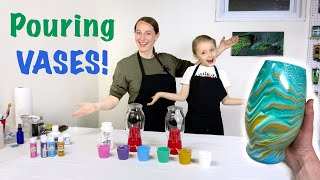 GORGEOUS Fluid Art Vases With Lauren! 💚🩷 Amazing Layers With Apple Barrel Pouring Medium