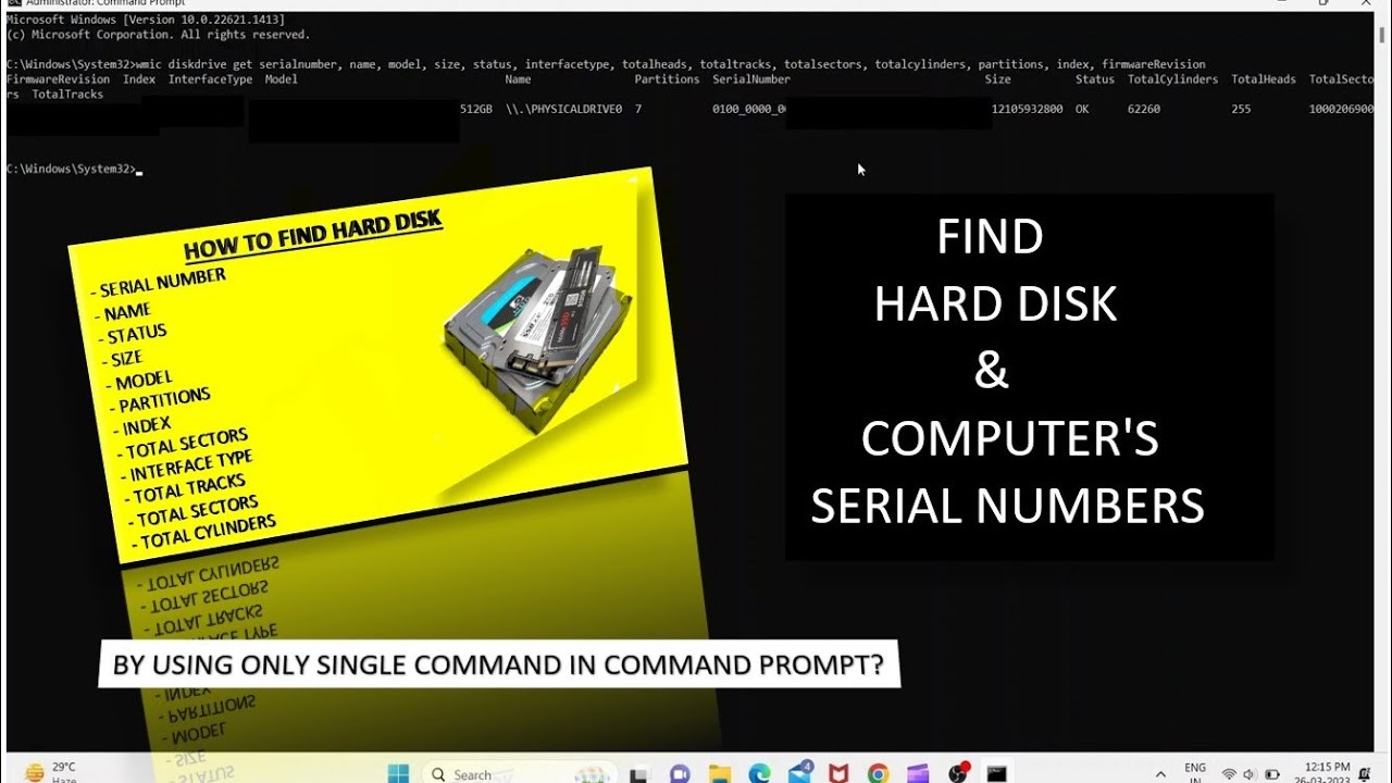 FIND HARD DISK AND COMPUTER'S SERIAL NUMBER, MODEL, NAME..... USING CMD