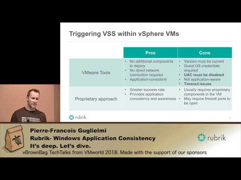 VMworld 2018-  Pierre Francois Guglielmi - Windows Application Consistency   It’s deep  Let’s d