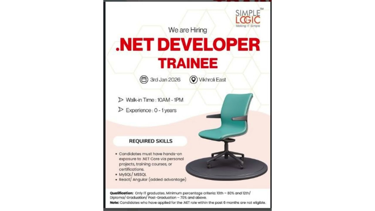 SimpleLogic IT - .Net Developer Trainee - Hiring