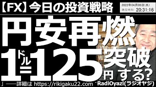 【為替(FX)－今日の投資戦略】円安再燃！１ドル＝125円突破する？　為替相場は歴史的な円安進行となっている。疫学、利上げ、インフレ、地政学と、様々な材料が重なり混乱状態での円安という印象。この後は？