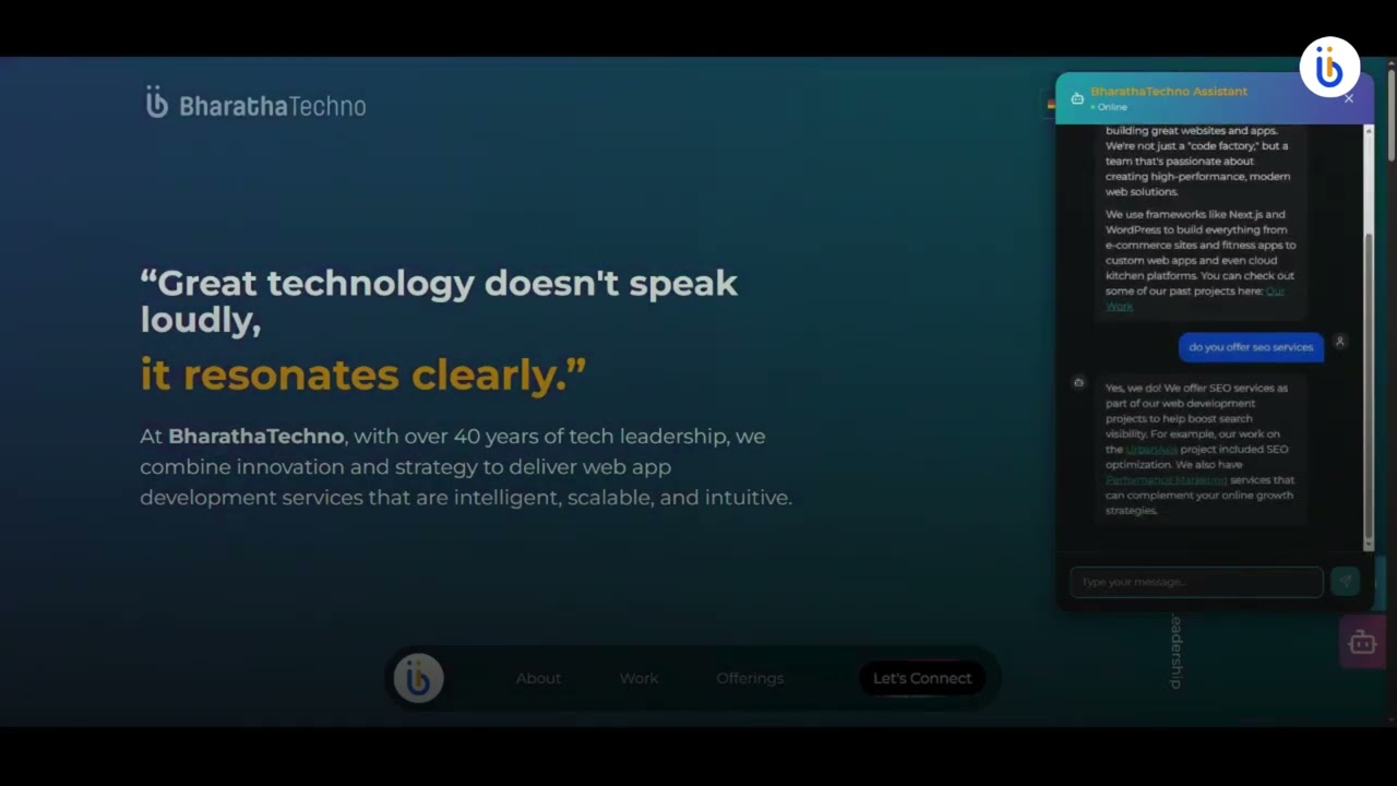 AI Chatbot for Websites | BharathaTechno AI Chat Engine Demo