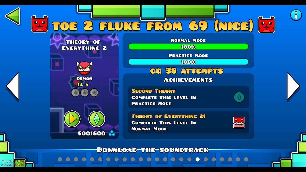 toe 2 complete fluke from 69 (nice) | Geometry Dash 2.2 - YouTube