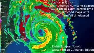 GR2Analyst Hurricane Arthur Radar Loop 7-3-2014 5pm-11pm central time Landfall