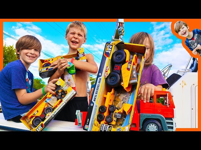 Toy Construction Trucks Caught By Crane Truck and Pretend Play Fishing class=