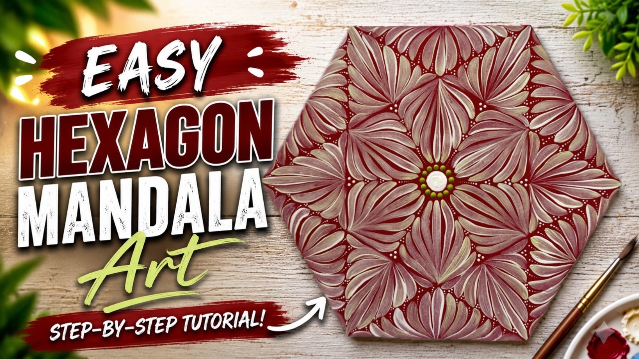 Brush Stroke Mandala Art: Red and Greenish White Hexagon Masterpiece!