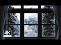 4K snowy pine trees with mountains window view - Relaxing, Calming, Ambience (ASMR)