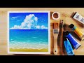 アクリル絵の具で「夏の空と雲と海」の描き方 Acrylic painting / 【家で一緒にやってみよう】お絵描き
