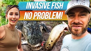 Kelly Young Feeds Invasive Fish to the GATORS!