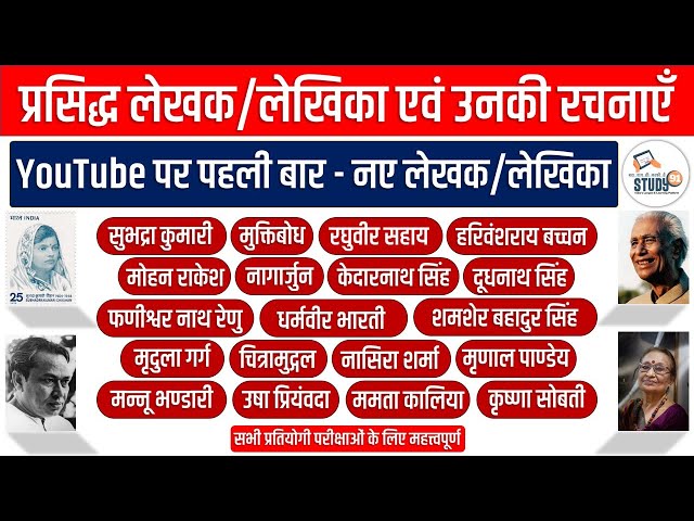 प्रसिद्ध लेखक, लेखिका एवं उनकी रचनाएँ | Hindi Sahitya | Lekhak aur unki rachnaye by Nitin S class=