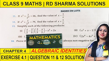 RD Sharma Class 9 Maths Ex 4.1 Ques 11 & 12 Solution | 9th Class RD Chapter 4 Algebraic Identities