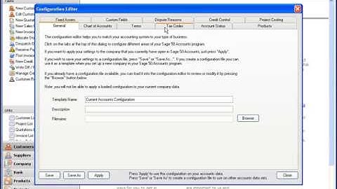 Overview of the Configuration Editor - Sage Line 50 - www.sagevideotraining.co.uk