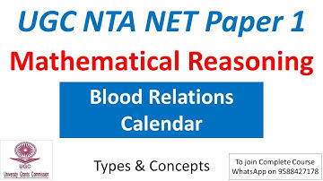 Mathematical Reasoning | Blood Relation | Calendar | Clocks | | UGC NET 2022 Paper 1