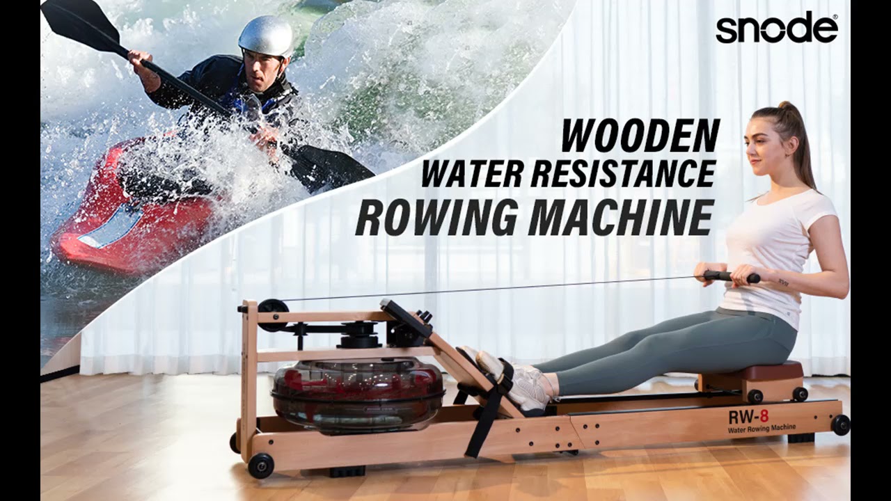 SNODE Water Rowing Machine with Bluetooth Water Resistance Wood Rower Indoor Exercise Machine Smooth Quiet Home Fitness Workout Soft Seat Rowing Machine for Home Use with Free APP 