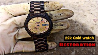 Burned watch Restoration🔥Unbelievable 22k gold watch || Vintage seiko 5 Restoration