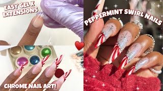 CHROME PEPPERMINT SWIRL NAILS | EASY GELX APPLICATION | BEGINNER CHRISTMAS NAIL ART