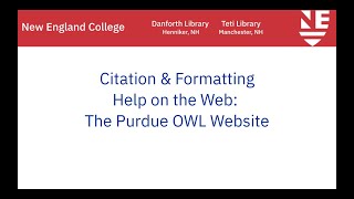 Citation & Formatting Help on the Web: The Purdue OWL Website