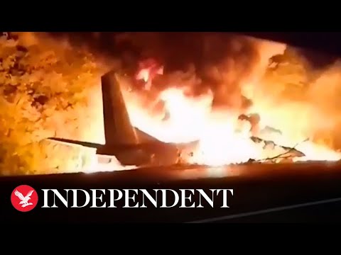 Ukraine plane crash: At least 22 dead as military plane burst into flames