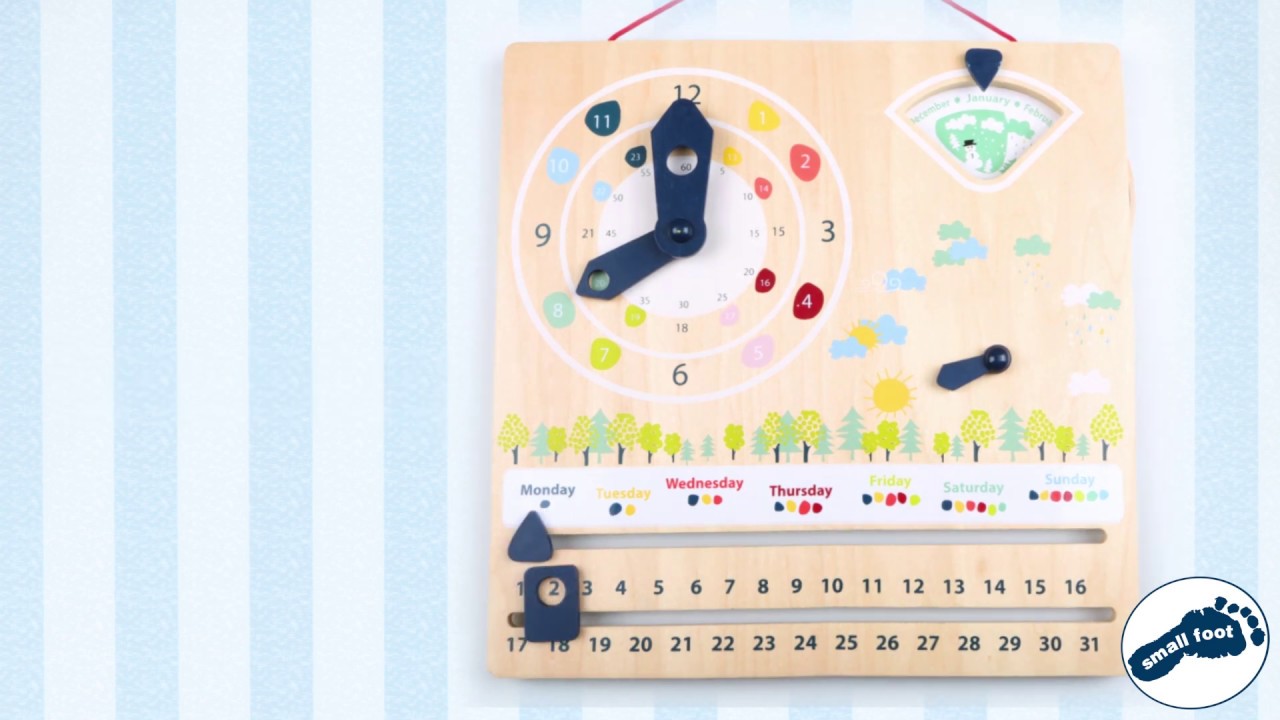 Tablero De Aprendizaje De Madera Small Foot - Para Aprender Fecha, Hora, Estaciones Y Clima, A Partir De 3 Años, Diseño Alemán, 30x30 Cm