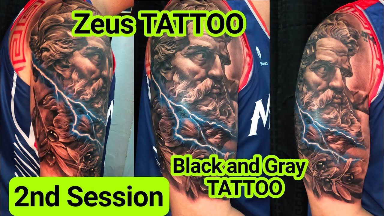 Zeus Tattoo 2nd session Black and Gray Tattoo by Emao Clemen YouTube