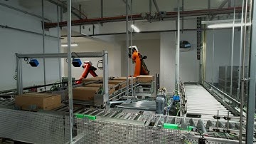 Palettierung von 4 Linien mit 2 Robotern | Käppner Verpackungsmaschinen