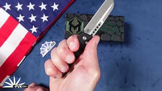 Heretic Knives Jinn Auto, Battleworn Magnacut Blade, Black Aluminum Chassis