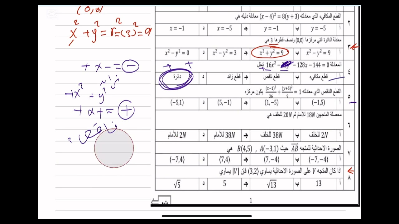 اختبار نهائي رياضيات ثالث ثانوي ف٢ ج١