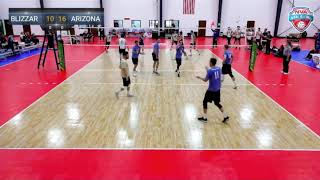 Zach Melcher -- 6'5-- Setter--#14 in Blue--NVA (National Volleyball Association) NVA Quarter Finals vs Blizzard Set 1.