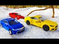 Cars drive in mud and snow in the forest | Learn colors in English