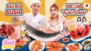 MỘT NGÀY HỌC LÀM ĐẦU BẾP SUSHI | “Gái Nhật” Pinky Học Cắt Cá Hồi Khổng Lồ | PINKY HONEY
