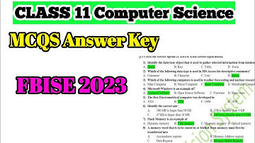 Class 11 Computer MCQS Answer Key Fbise 2023|| HSSC 1 Computer Science Mcqs